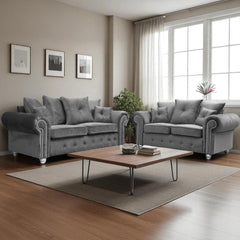 Milan Grey Plush Velvet 3+2 Seater